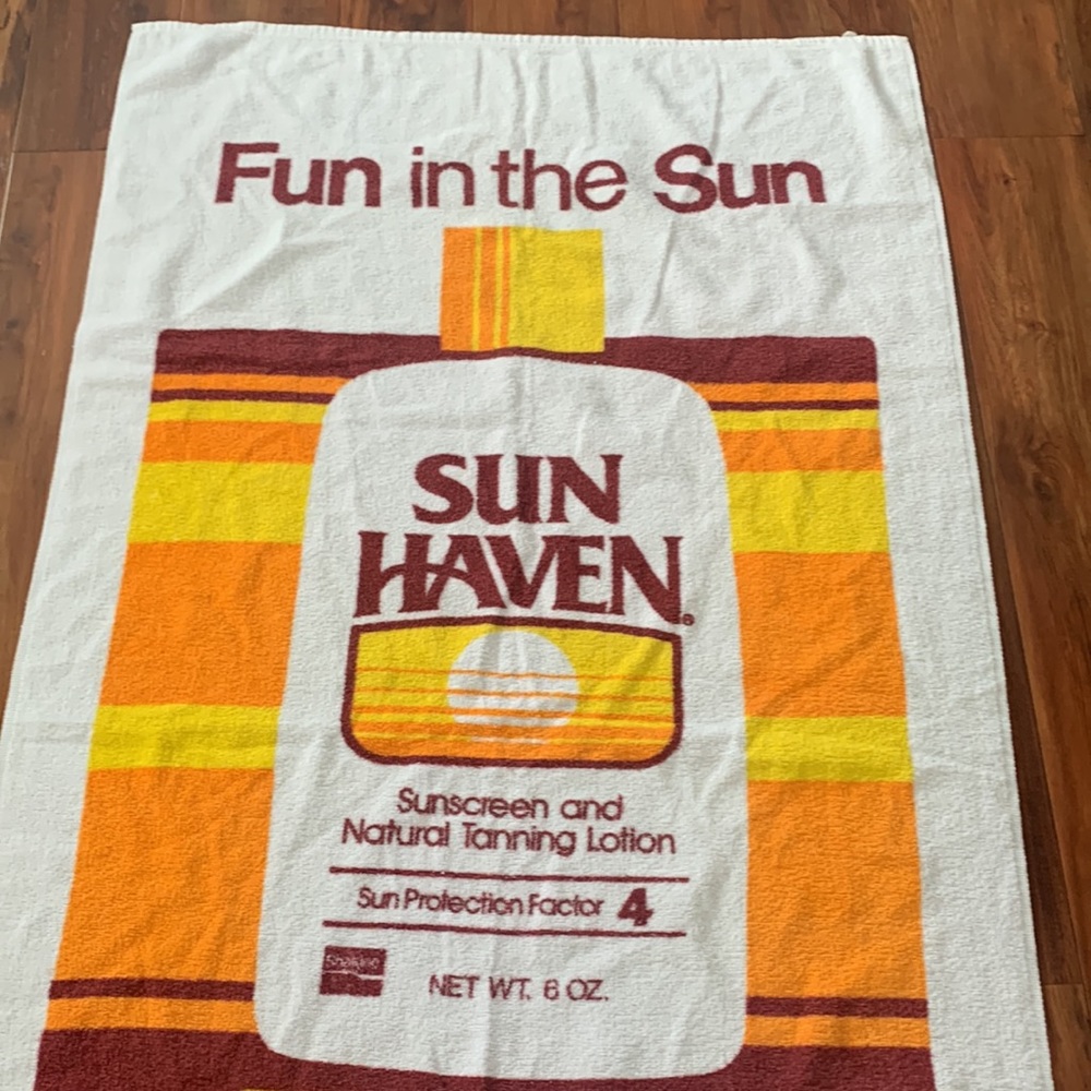 Vintage CANNON TERRY BEACH TOWEL 1960's 1970s Shaklee Sun Screen Graphic new - Picture 3 of 5
